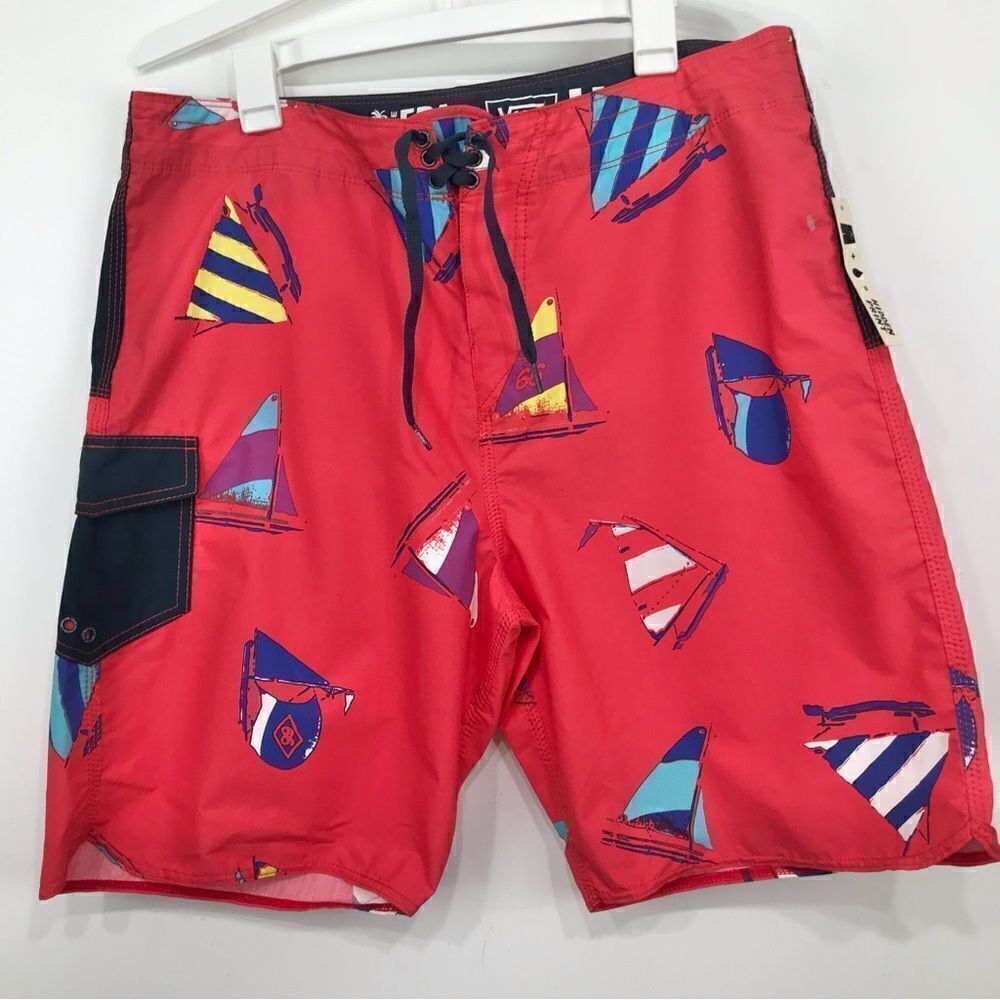 Vans The Era Classic Red Navy Blue Sailing Hidden Print Board Shorts NEW